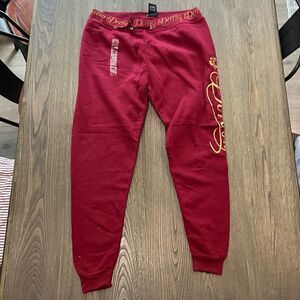 NWT Dereon Wine Red Gold Cropped Jogger Sweatpants Size 1X